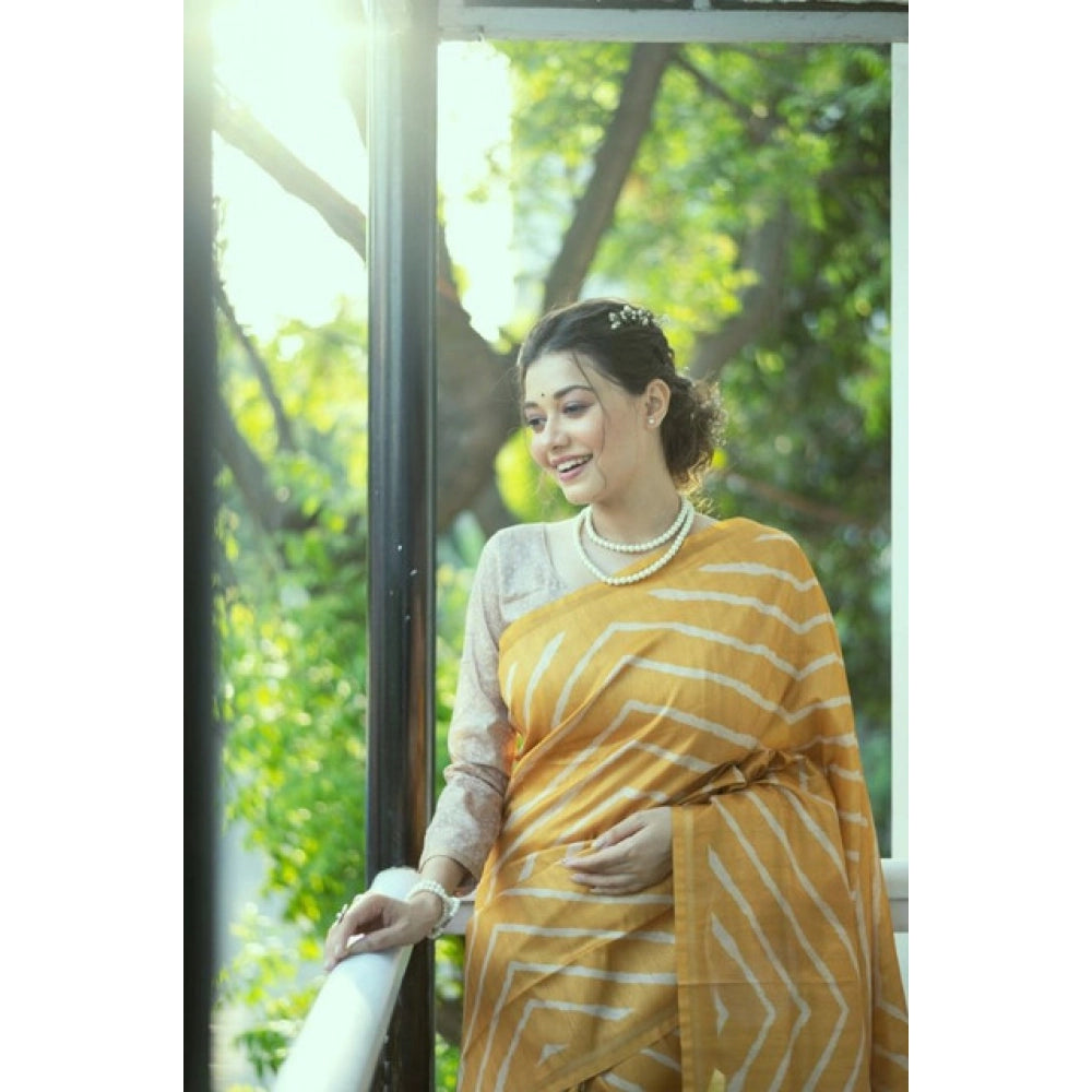 Generic Women's Faux_Tussar_Silk Geometric_Print Saree With Unstitched Blouse 5.5Mtr (Mustard)