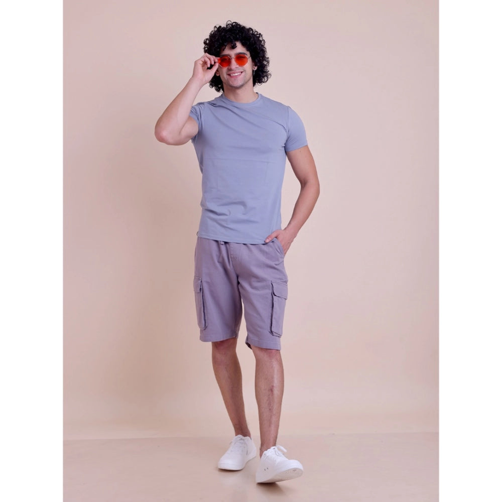 Generic Men's Casual Cotton Solid Half Sleeve Round Neck T-Shirt (Purple)