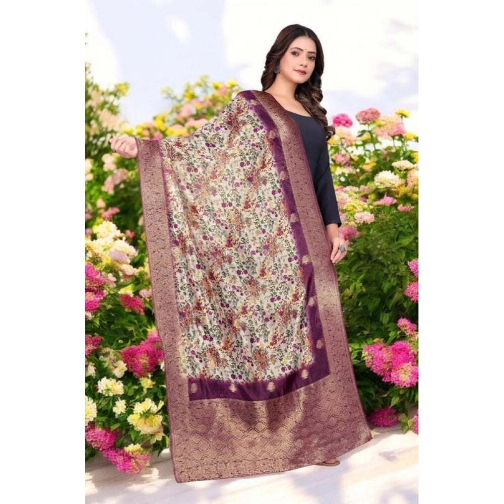 Generic Women's chanderi silk  Printed Dupatta (Magenta, Length: 2 Mtr)