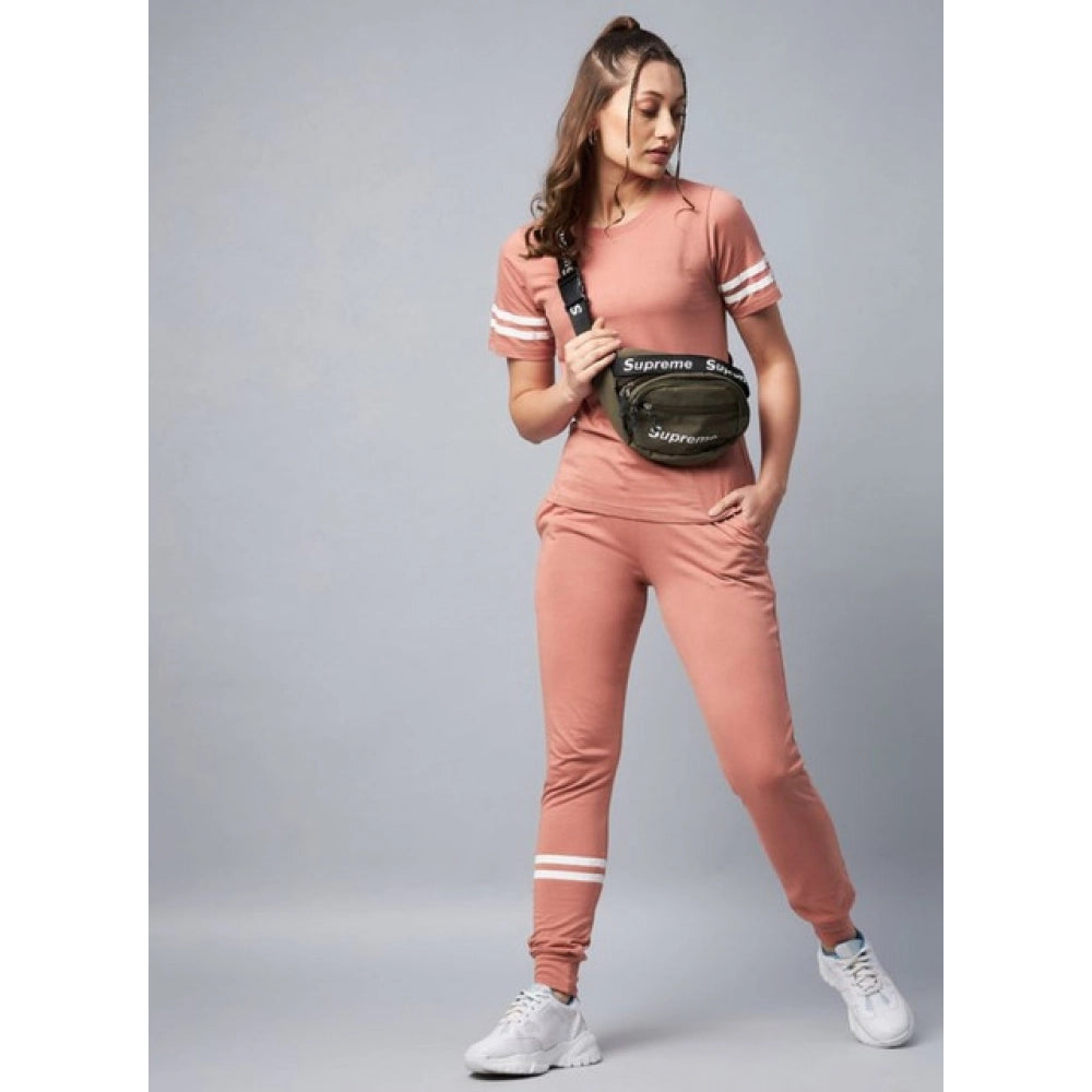 Generic Women's Cotton Striped Short Sleeve Tracksuit (Pink)
